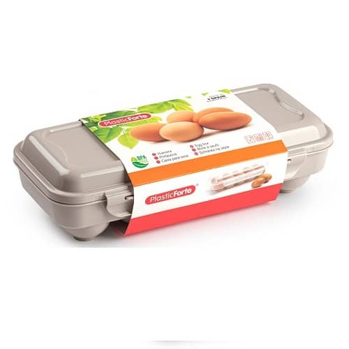 Huevera de plastico para 10 huevos con tapa  Beige