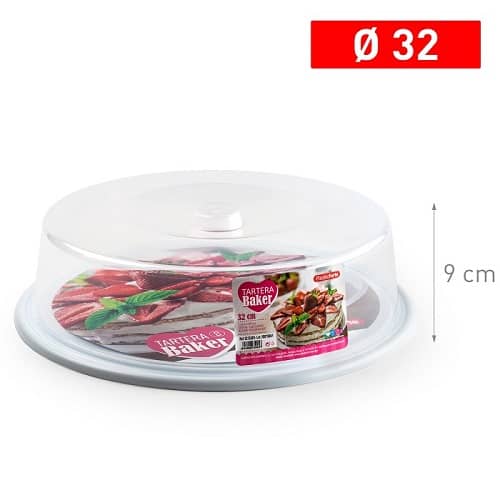 Bandeja pasteles tartera plastico 9 cm altura y diametro 32 cm Blanco