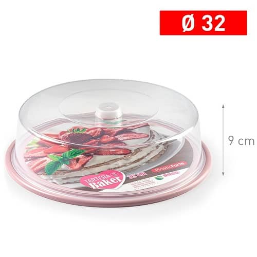 Bandeja pasteles tartera plastico 9 cm altura y diametro 32 cm Rosa claro