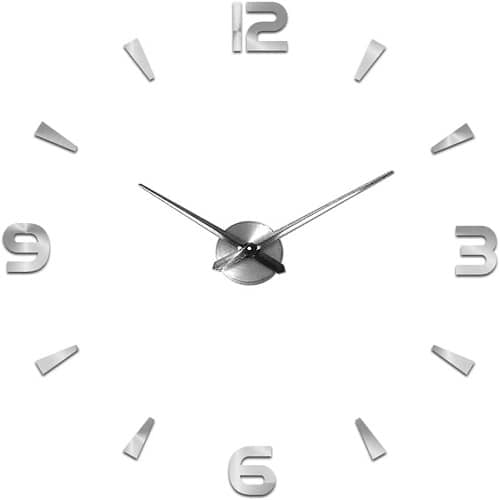Reloj pared adhesivo redondo 50 cm Plateado