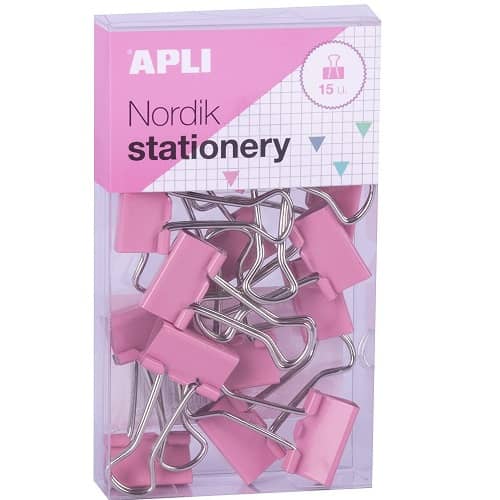 Pack de 15 pinzas metalicas 19 mm  Rosa claro