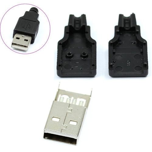Conector USB tipo A macho soldadura 4 pin  Negro