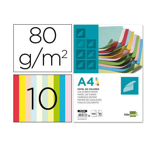 Papel color liderpapel A4 80 gr 10 colores  Multicolor