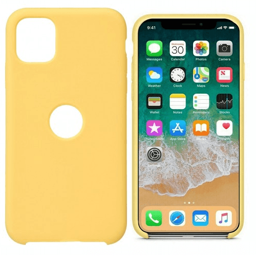 Funda silicona iphone 11 agujero logo textura suave  Amarillo claro