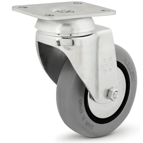 Rueda pivotante industrial de goma sin freno 80 mm  Gris