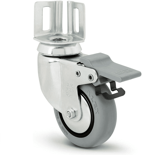 Rueda pivotante con pletina angular y freno 80 mm  Gris