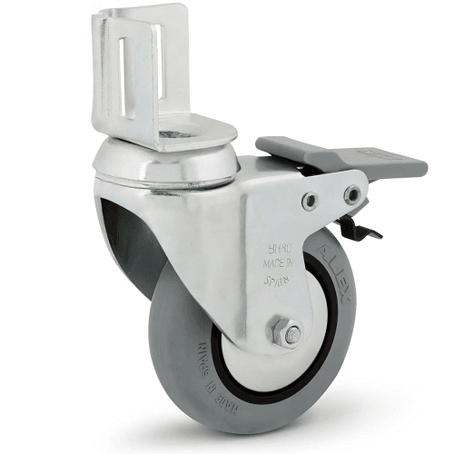 Rueda pivotante con pletina angular y freno 80 mm  Gris