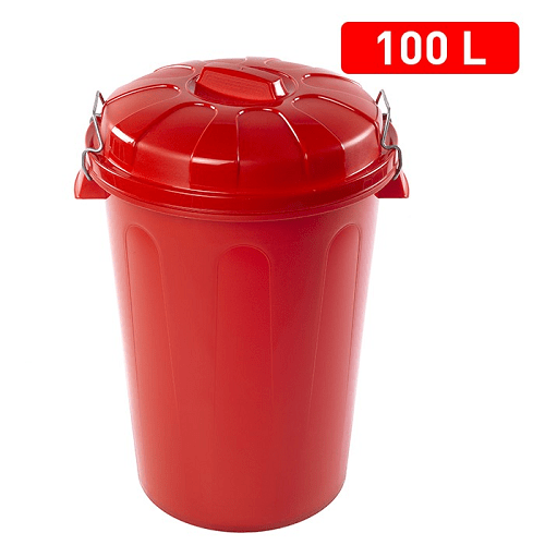 CABLEPELADO Cubo Basura plastico Comunidad con Tapa 100 litros Rojo