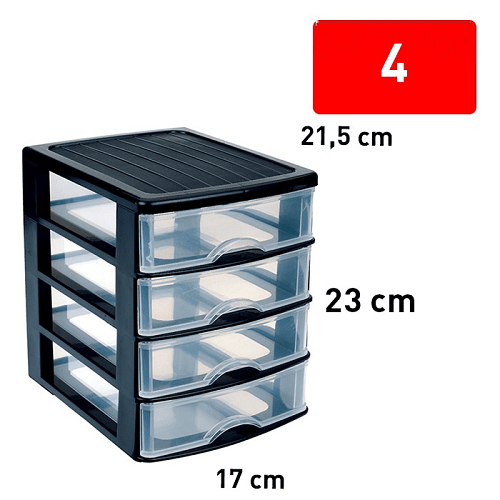 Torre de almacenamiento con 4 cajones 23 cm Negro