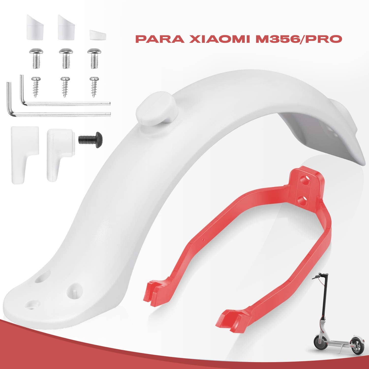Guardabarros trasero compatible con Xiaomi con soporte  Blanco