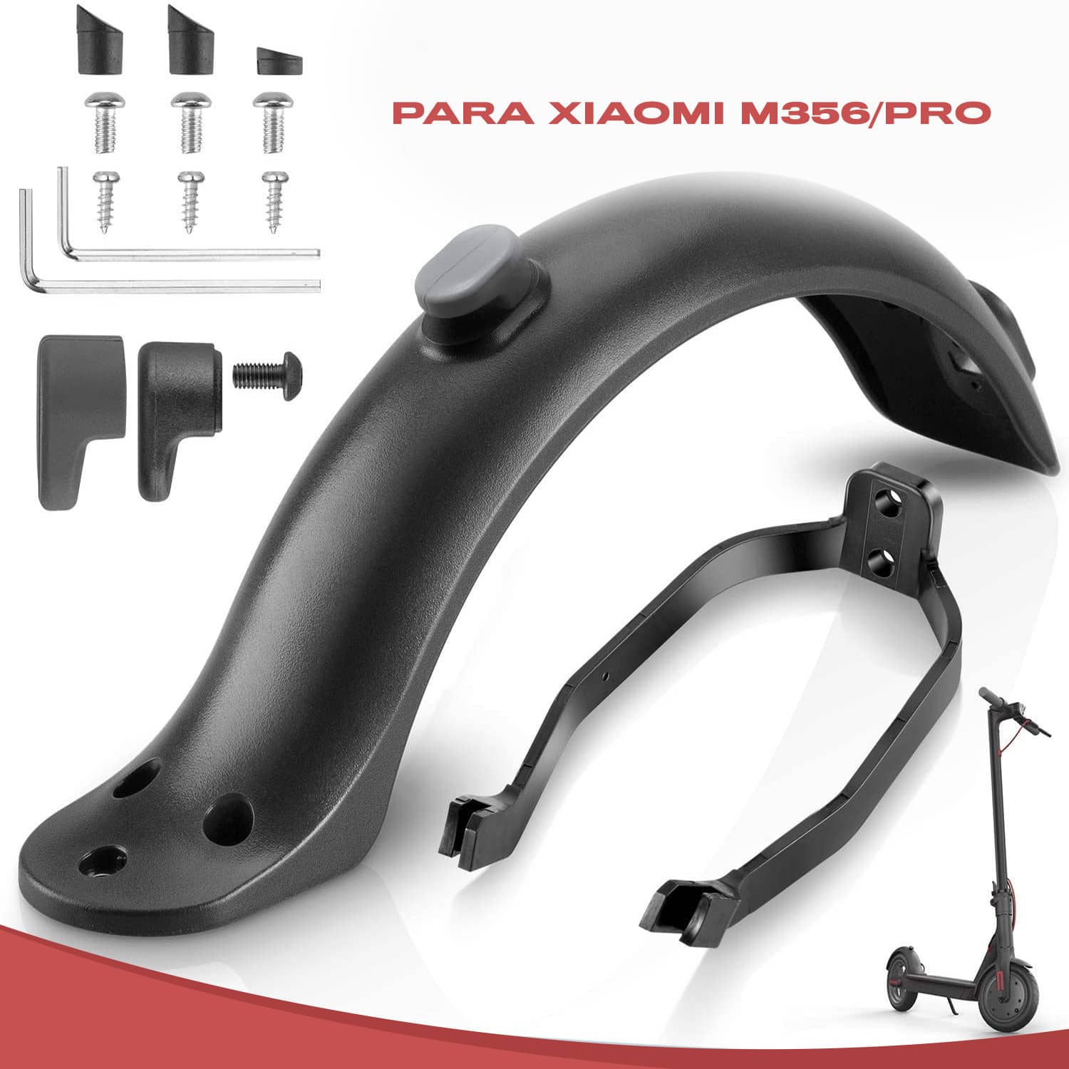 Guardabarros trasero compatible con Xiaomi con soporte  Negro