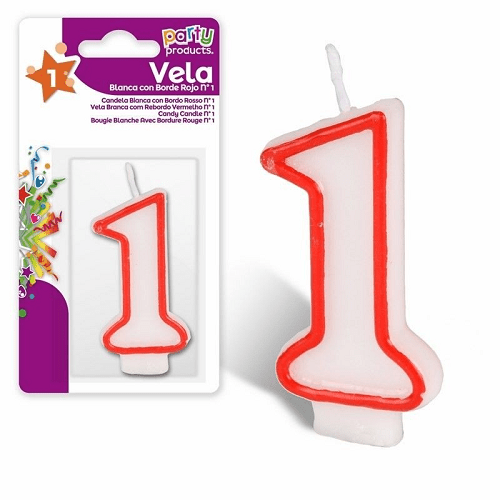Numero 1 vela de cumpleaños 7 cm  Rojo-Blanco