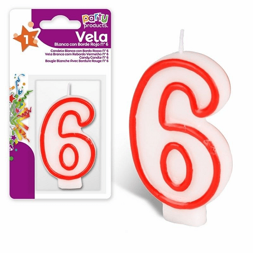 Numero 6 vela de cumpleaños 7 cm  Rojo-Blanco