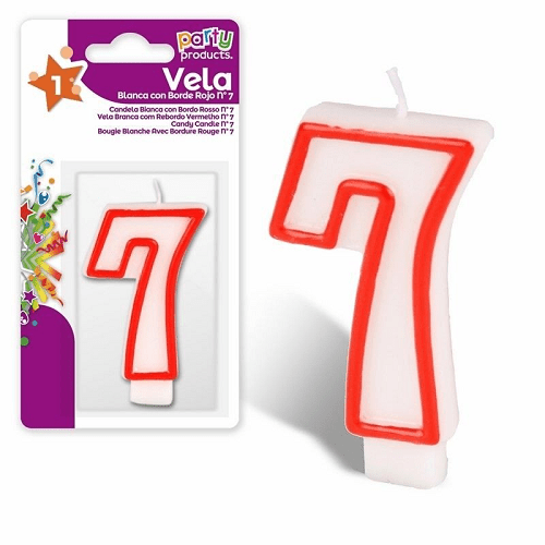 Numero 7 vela de cumpleaños 7 cm  Rojo-Blanco