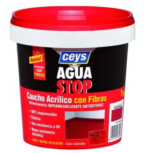 Impermeabilizante aguastop caucho acrilico con fibras 1 kg  Negro
