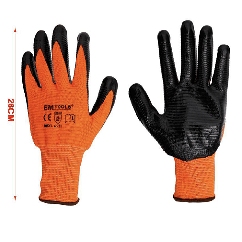Guantes de Trabajo en fibra de Nylon recubrimiento de PU Talla XL Naranja