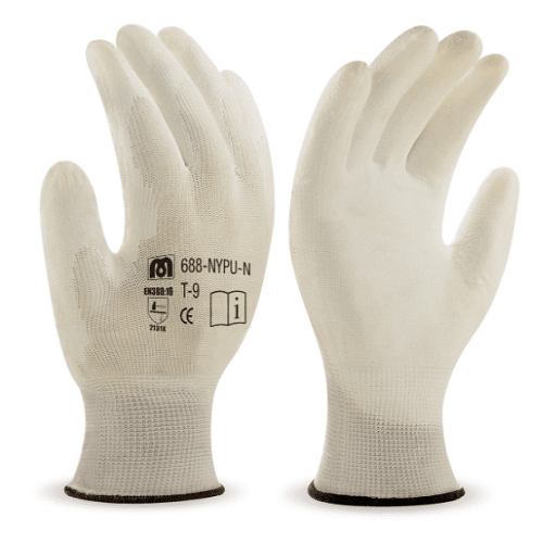 Guantes de Trabajo en fibra de Nylon recubrimiento de PU Talla XL Blanco