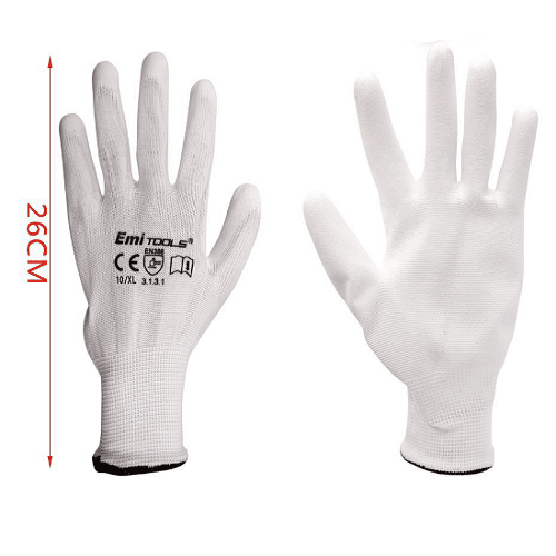 Guantes de Trabajo en fibra de Nylon recubrimiento de PU Talla XL Blanco