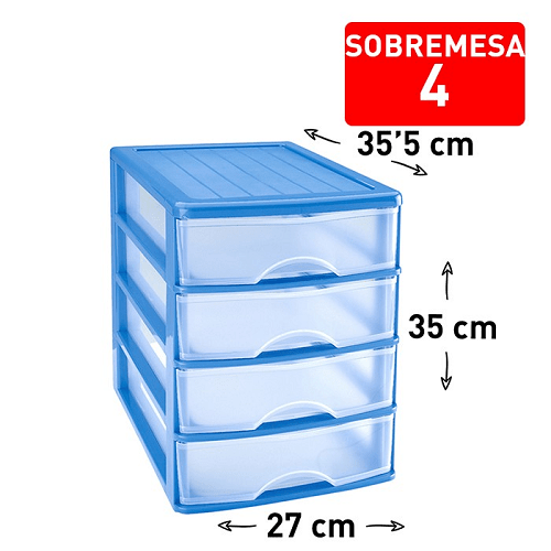 Torre de almacenamiento con 4 cajones Azul