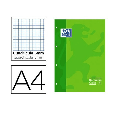 Recambio A4 Oxford 80 hojas 5x5  Verde