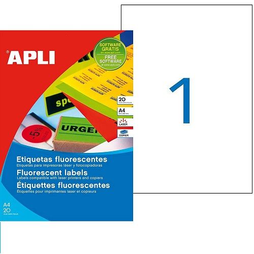Etiquetas adhesivas fluorescentes 210 x 297 mm 20 hojas  Amarillo