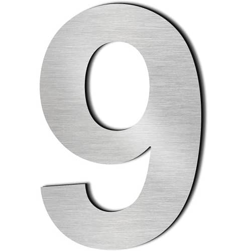 Numero 9 adhesivo en acero inoxidable 7.5 cm  Gris
