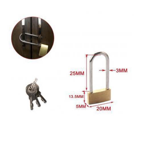 Candado arco largo de laton macizo con llave 18 mm Dorado