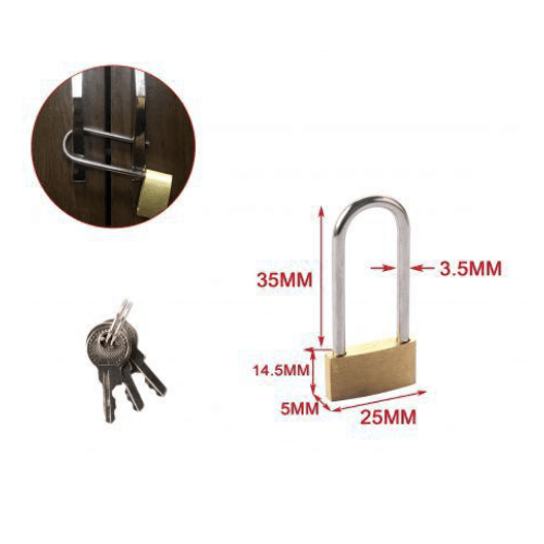 Candado arco largo de laton macizo con llave 21 mm  Dorado