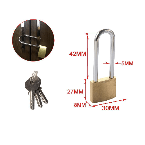 Candado arco largo de laton macizo con llave 32 mm Dorado