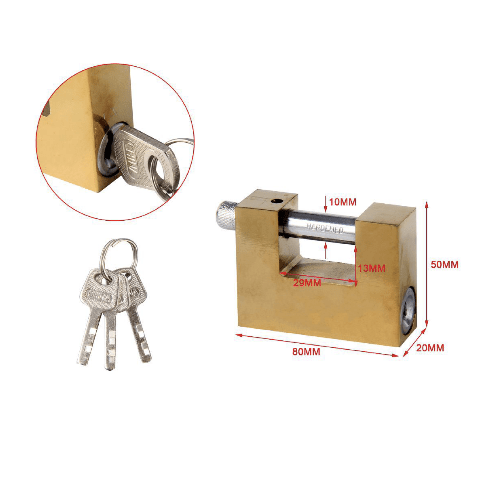 Candado rectangular seguridad de laton macizo con llave 80 mm Dorado