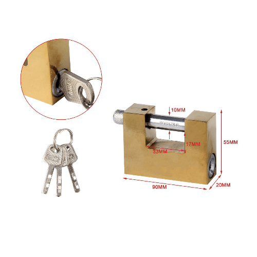 Candado rectangular seguridad de laton macizo con llave 90 mm Dorado