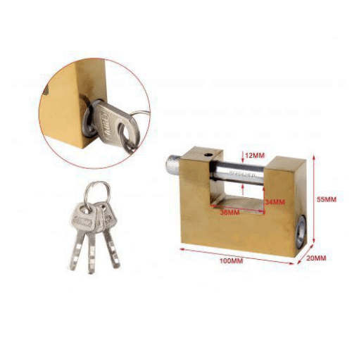 Candado rectangular seguridad de laton macizo con llave 100 mm Dorado
