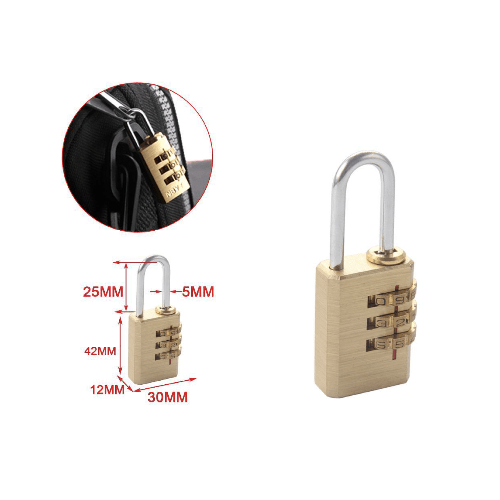 Candado seguridad de laton macizo codigo secreto 30 mm Dorado