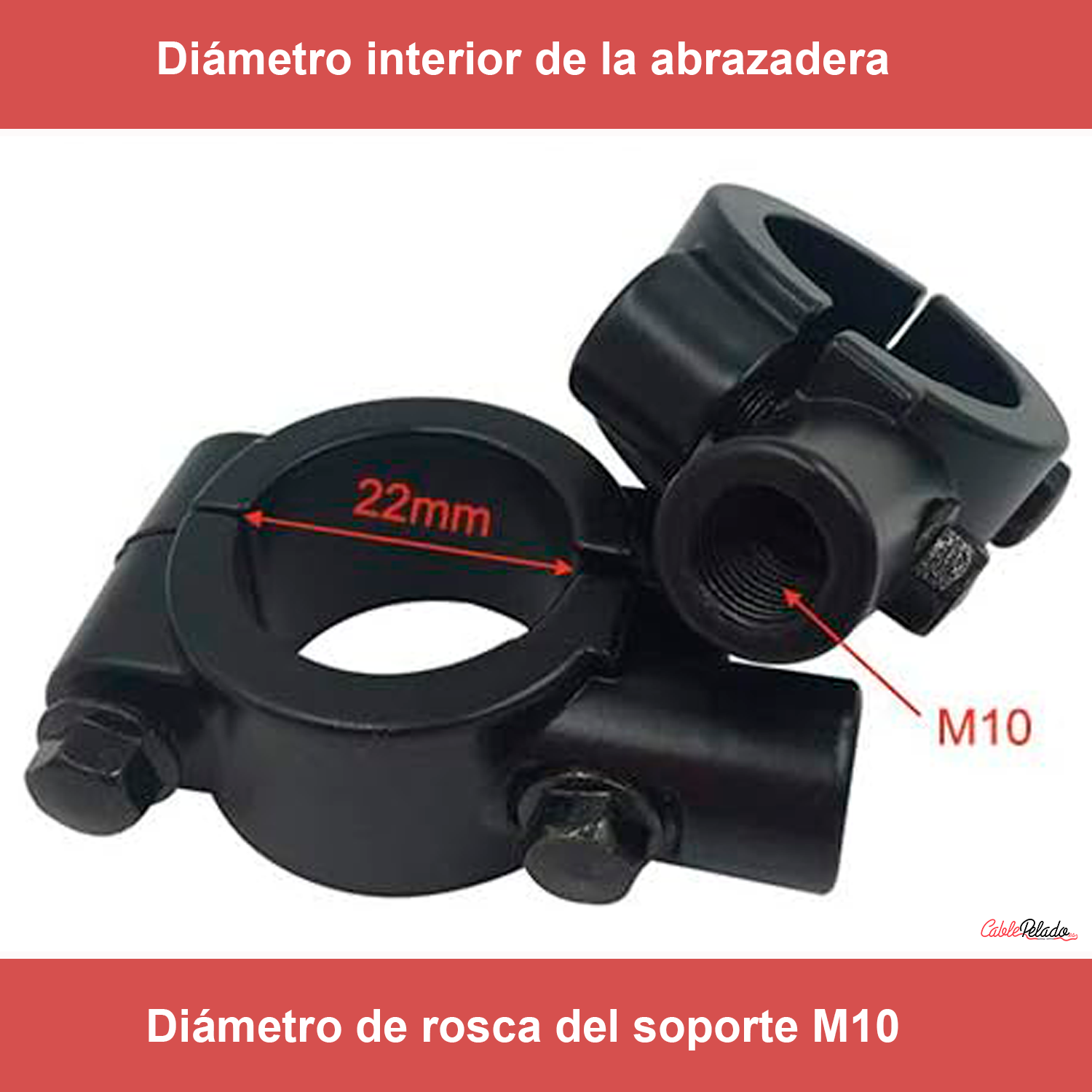 Abrazadera Montaje Espejo Retrovisor Para Moto De 10 mm (Pack 2 uds)  Negro