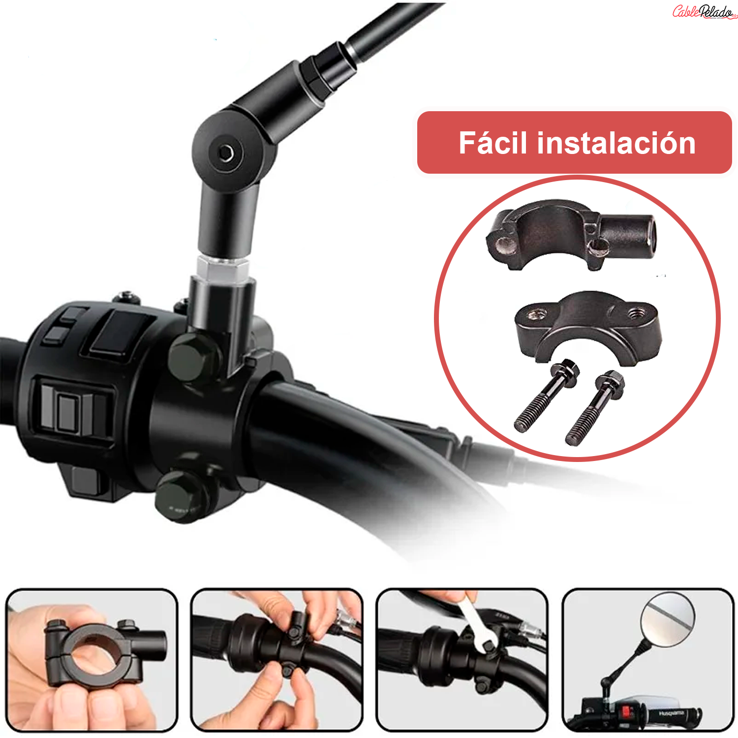 Abrazadera Montaje Espejo Retrovisor Para Moto De 10 mm (Pack 2 uds)  Negro