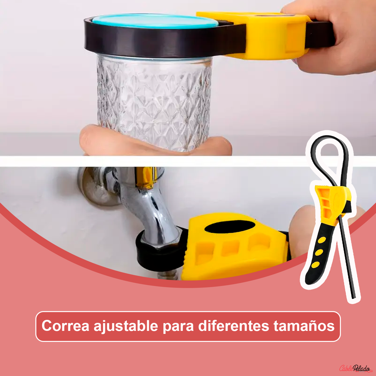 Abridor de botellas, llave de correa multifuncional, abridor de tarros, cinturones de alta resistenc