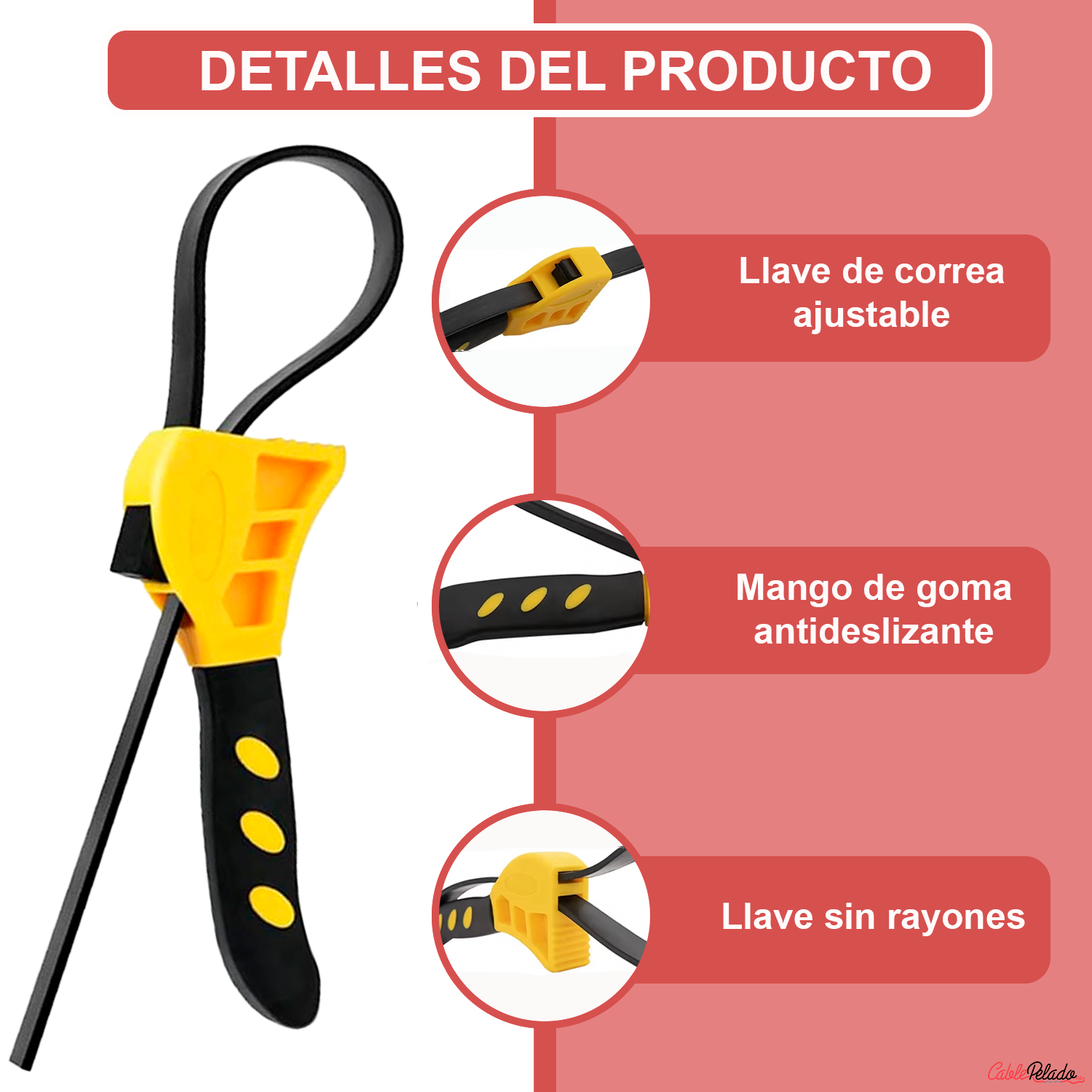 Abridor de botellas, llave de correa multifuncional, abridor de tarros, cinturones de alta resistenc