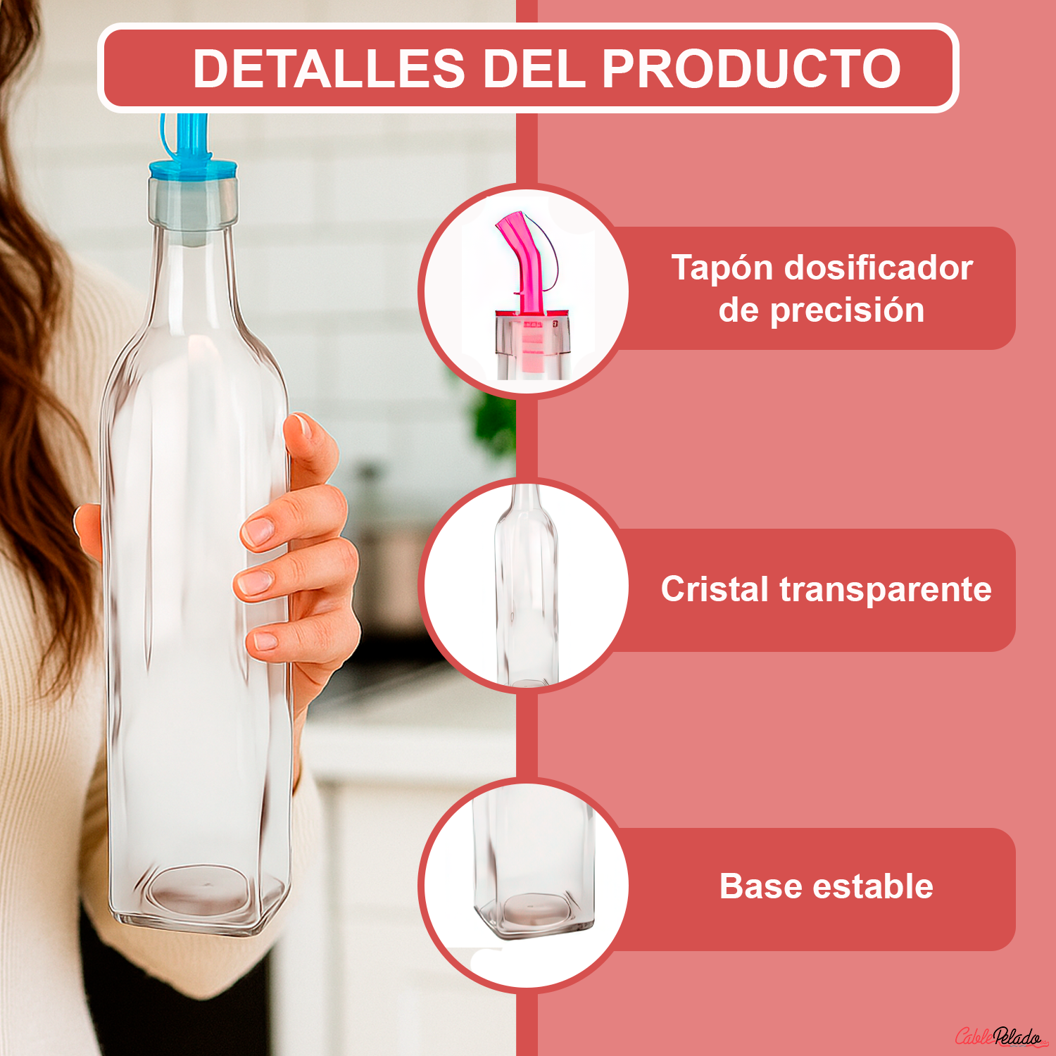 Aceitera de cristal con tapón dosificador color aleatorio 500 ml Transparente