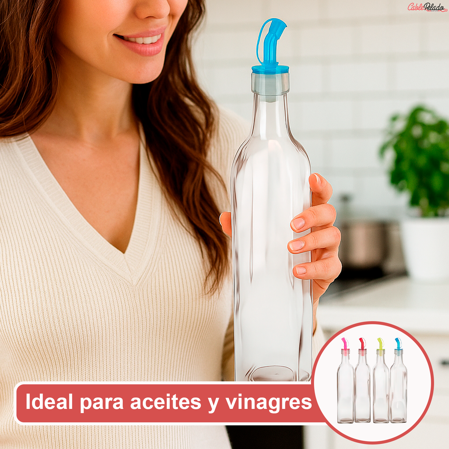 Aceitera de cristal con tapón dosificador color aleatorio 500 ml Transparente