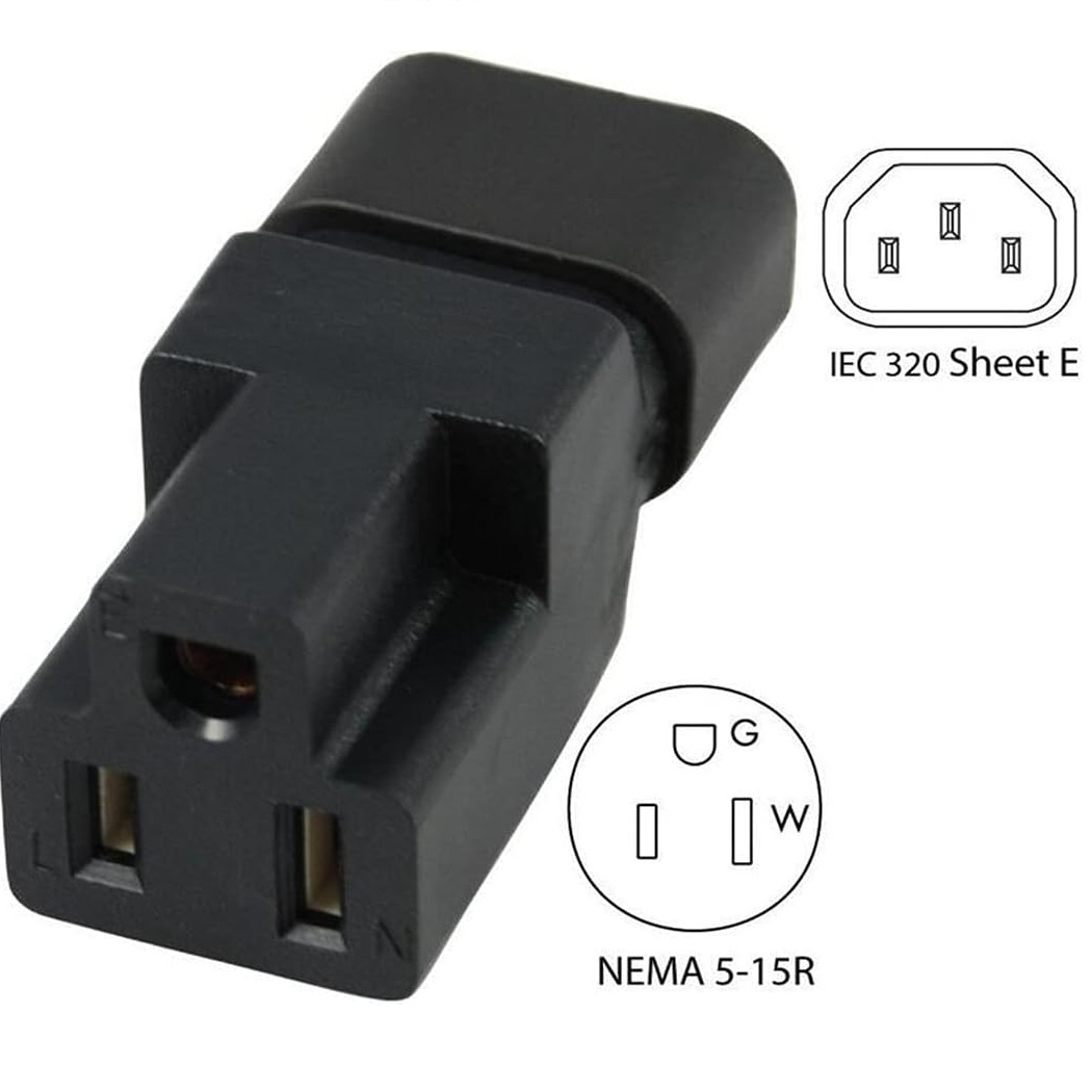 Adaptador alimentacion C14 macho a Nema 5-15R  Negro