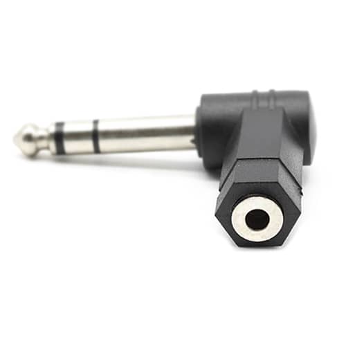 Adaptador audio 3.5 mm hembra a 6.35 macho acodado  Negro