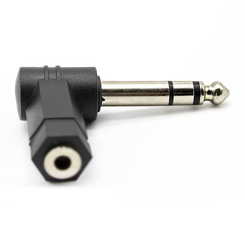 Adaptador audio 3.5 mm hembra a 6.35 macho acodado  Negro