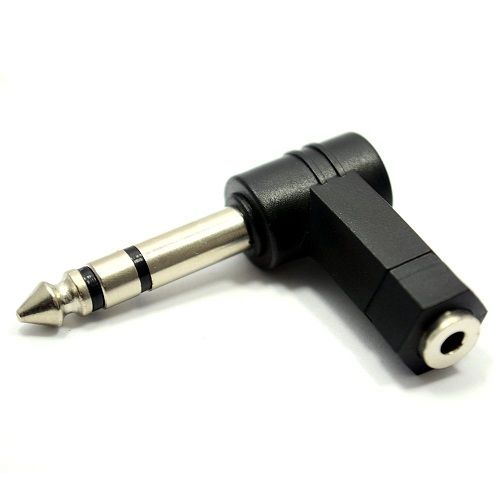 Adaptador audio 3.5 mm hembra a 6.35 macho acodado  Negro