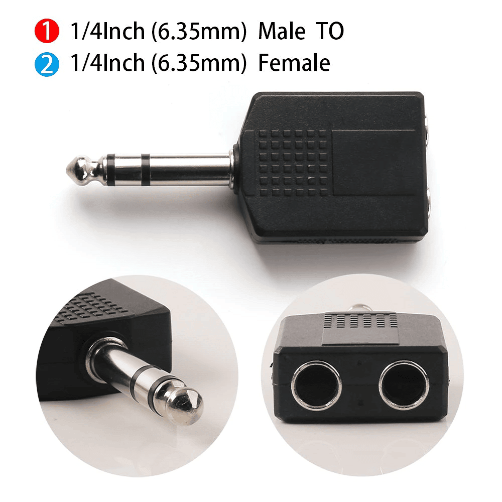 Adaptador audio estereo 2xJACK 6.35/H - JACK 6.35/M  Negro