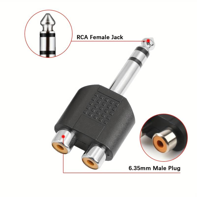 Adaptador audio estereo 2xRCA/H - JACK 6.35/M  Negro