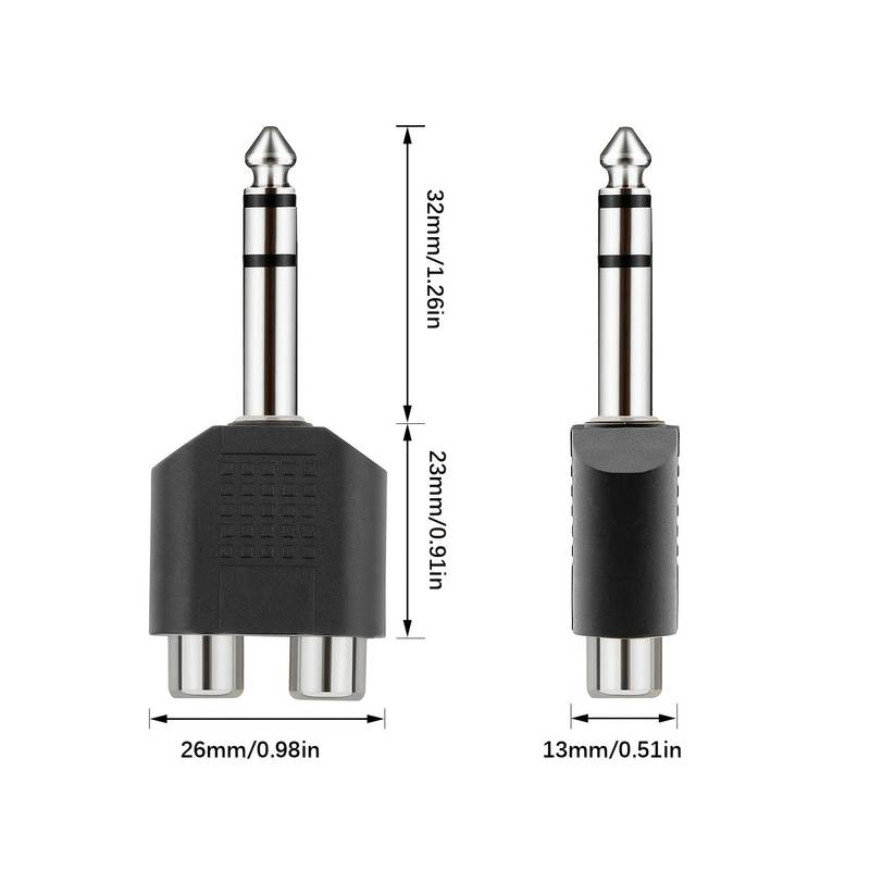 Adaptador audio estereo 2xRCA/H - JACK 6.35/M  Negro