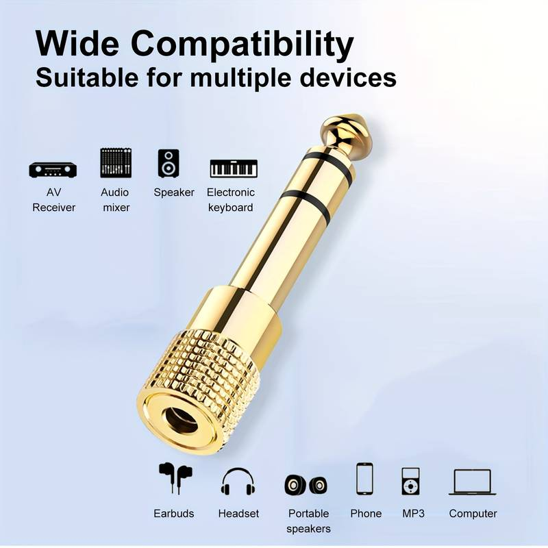 Adaptador audio estereo jack 3.5 hembra a jack 6.35 macho  Dorado