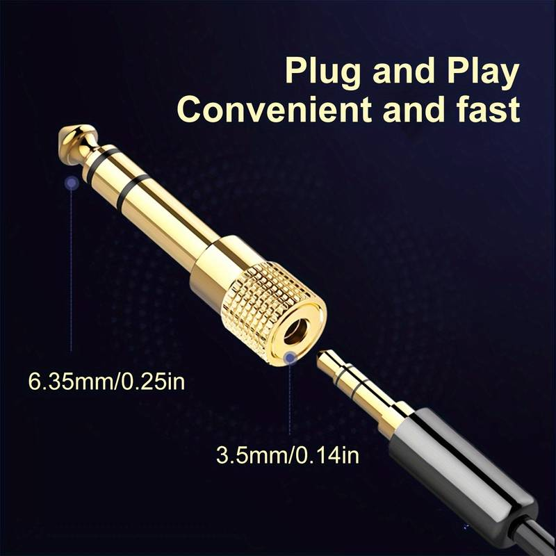 Adaptador audio estereo jack 3.5 hembra a jack 6.35 macho  Dorado