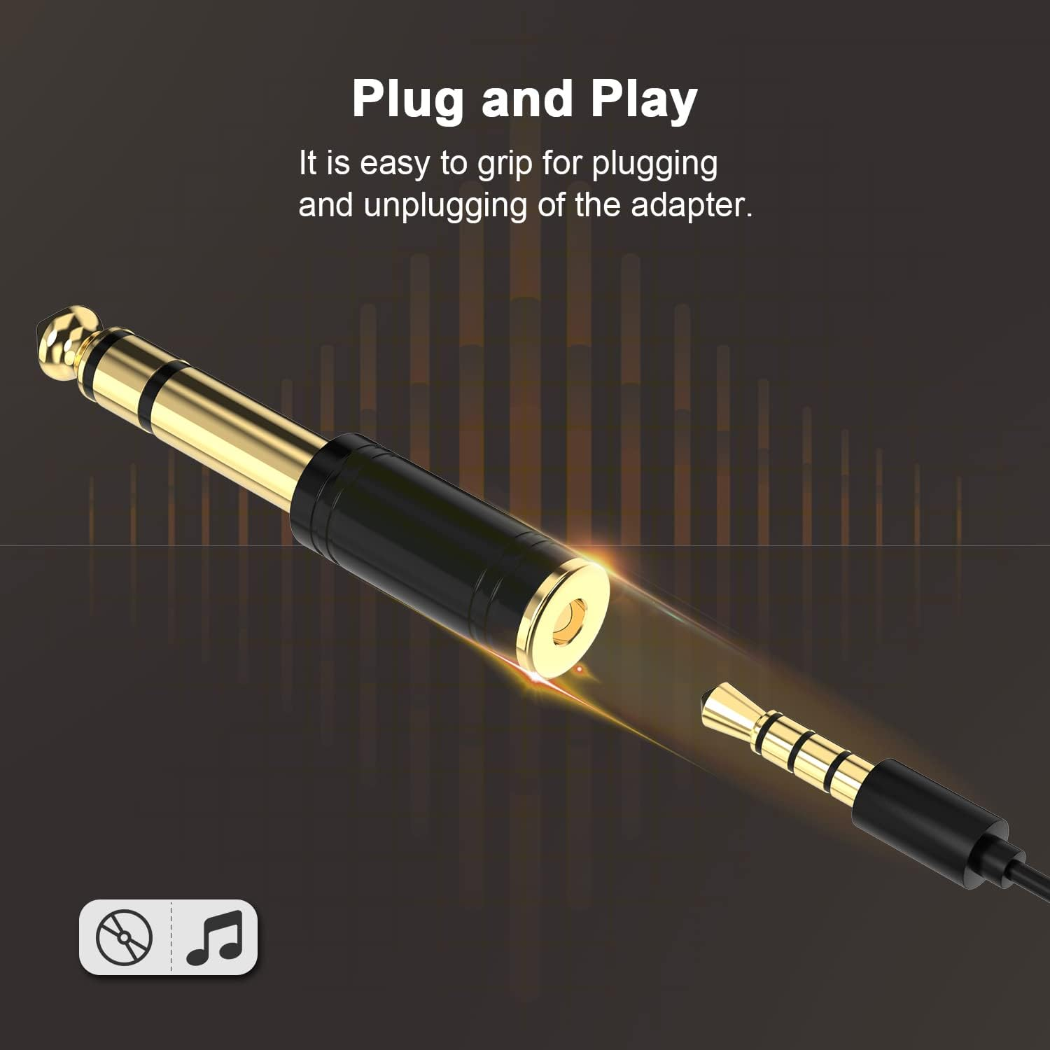 Adaptador audio estereo jack 3.5 hembra - jack 6.35 macho  Dorado
