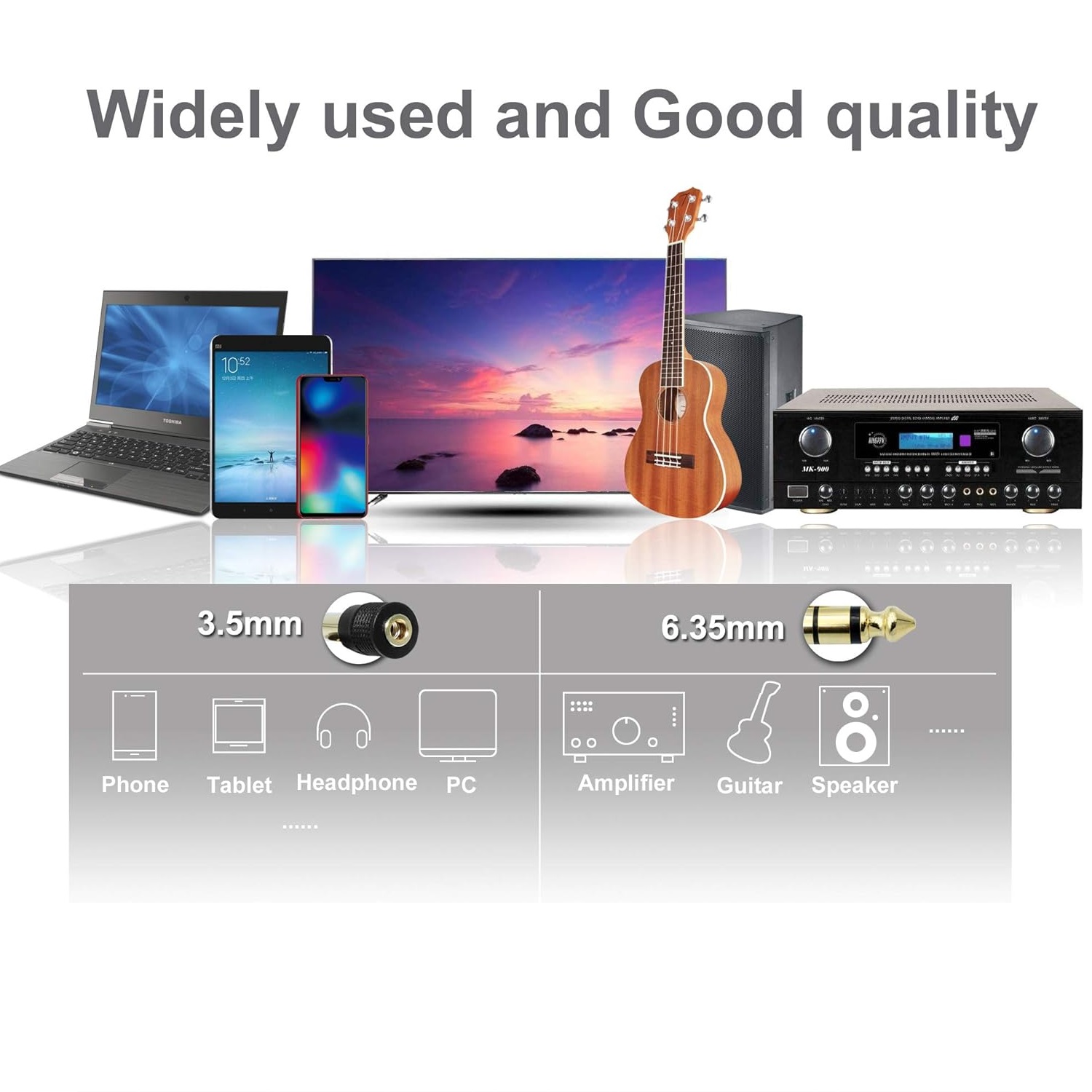 Adaptador audio estereo jack 3.5 hembra - jack 6.35 macho  Dorado